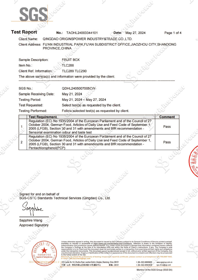 Food contact safety Certificates