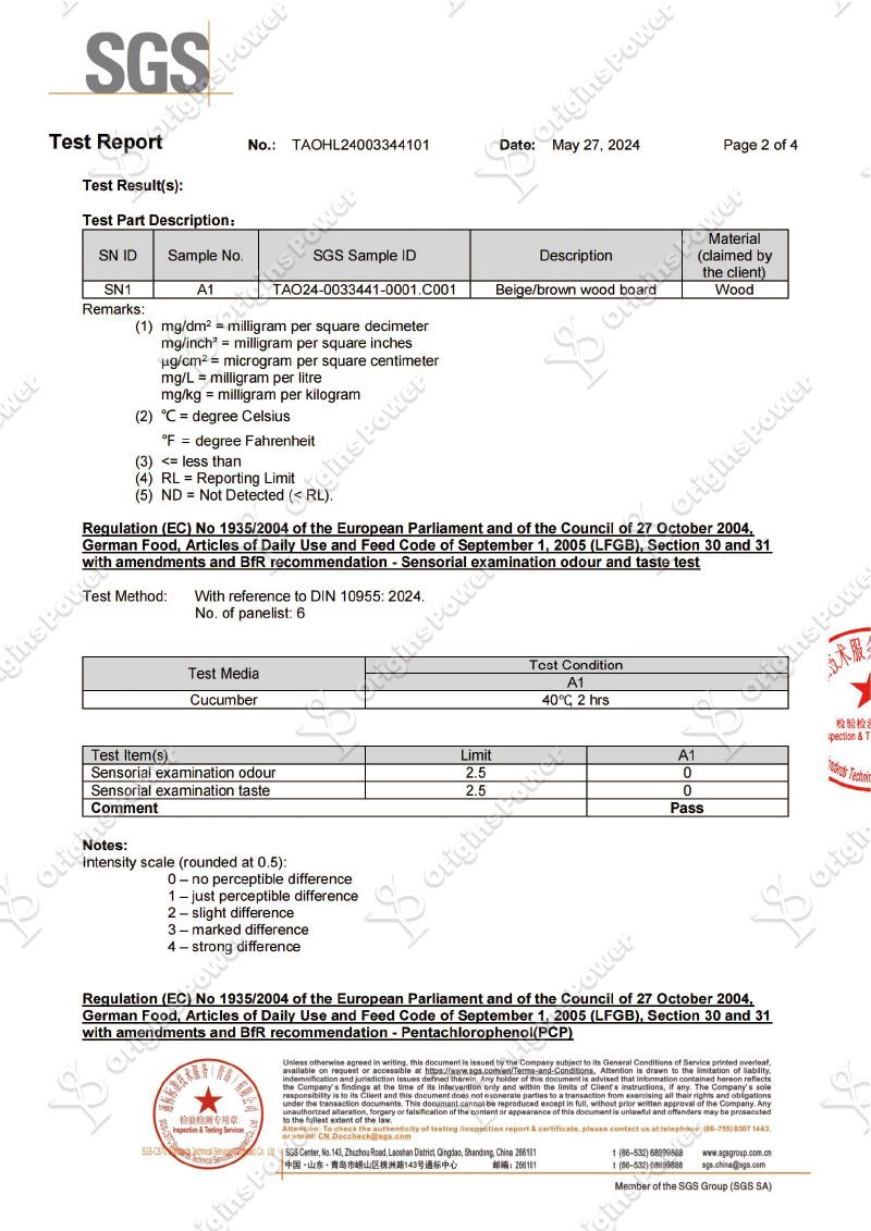 Food contact safety Certificates